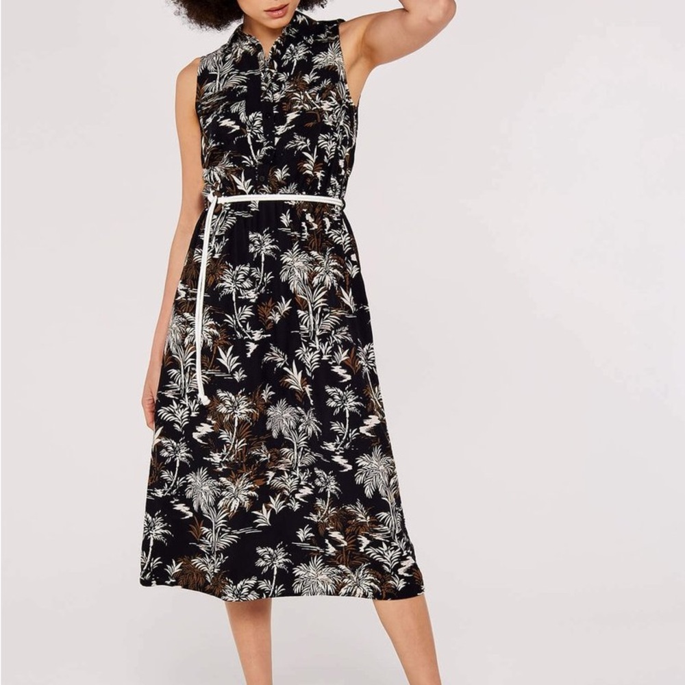 APRICOT Black and White Palm Print Midi Dress - Picture 2 of 3